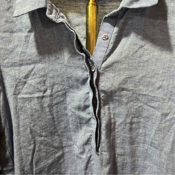 Chico's Blue Linen Blend Shirt Dress with Side Vent Buttons Roll Tab Sleeve - Picture 6 of 12